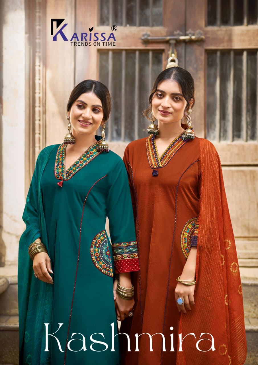 Karissa Kashmira Bombay Cotton Thread Worked Kurti With Bottom Dupatta