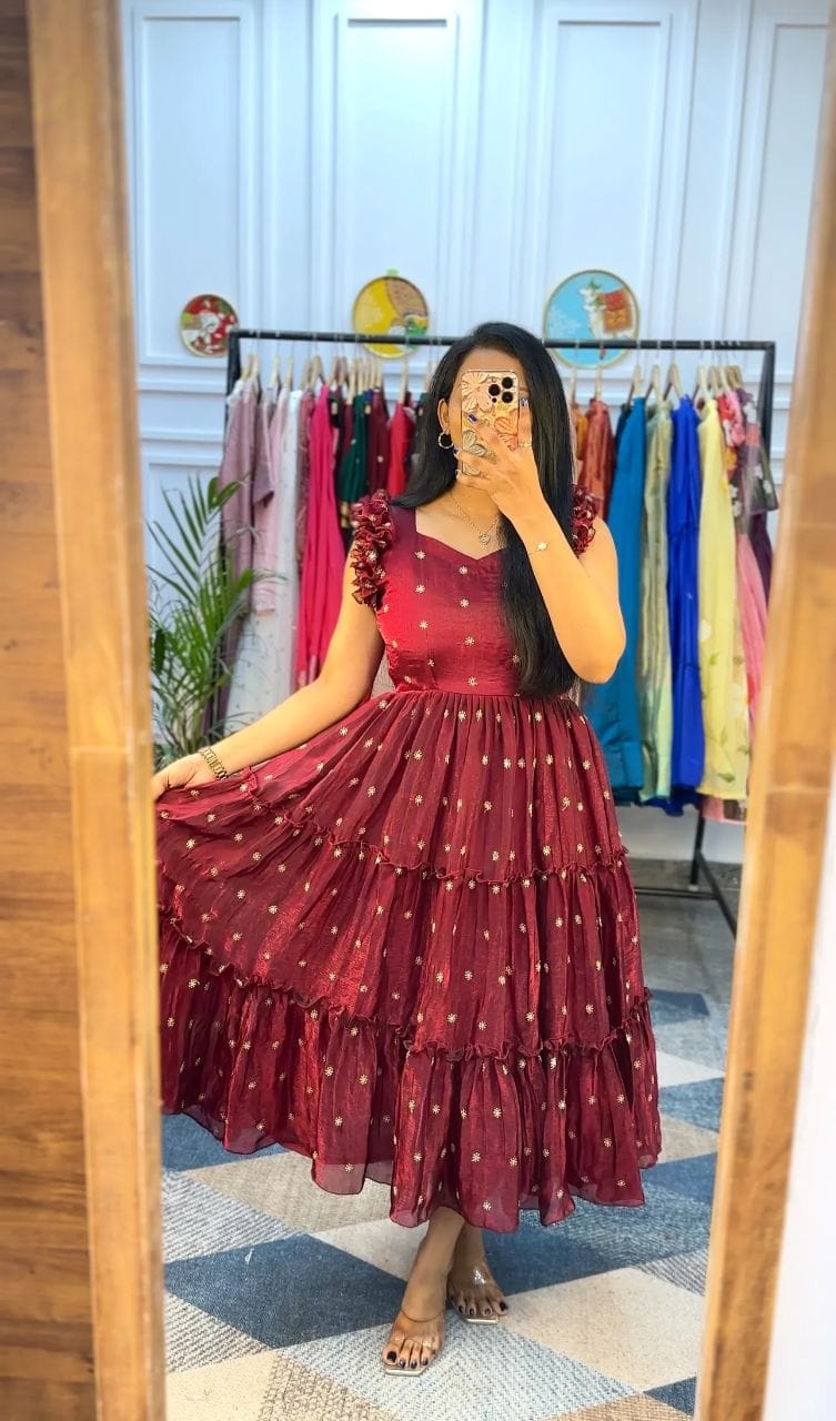 Lekha YC Aarvi Wine Vichitra Silk Maxi Dress
