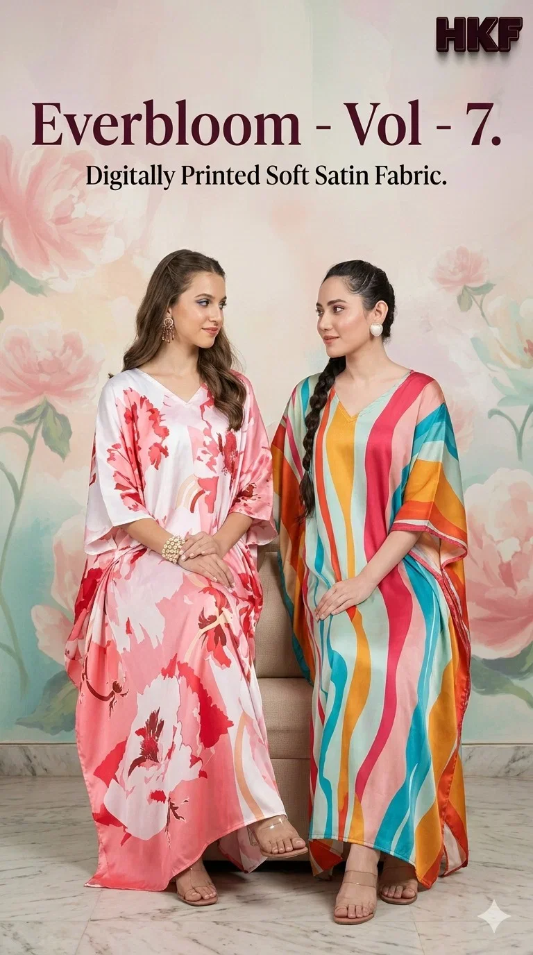 Hkf Everbloom Kaftan Vol 7 Soft Satin Printed Fancy Kaftan Collection