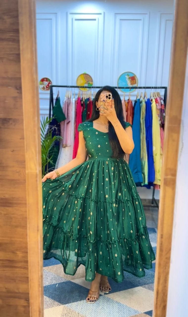 Lekha YC Aarvi Green Vichitra Silk Maxi Dress