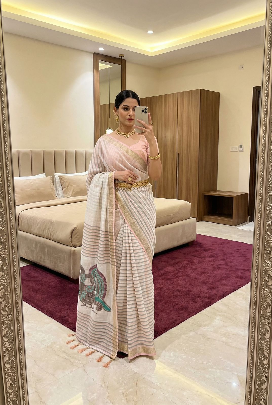 Lekha MN Arya Linen Cotton Lining Design All Over Saree