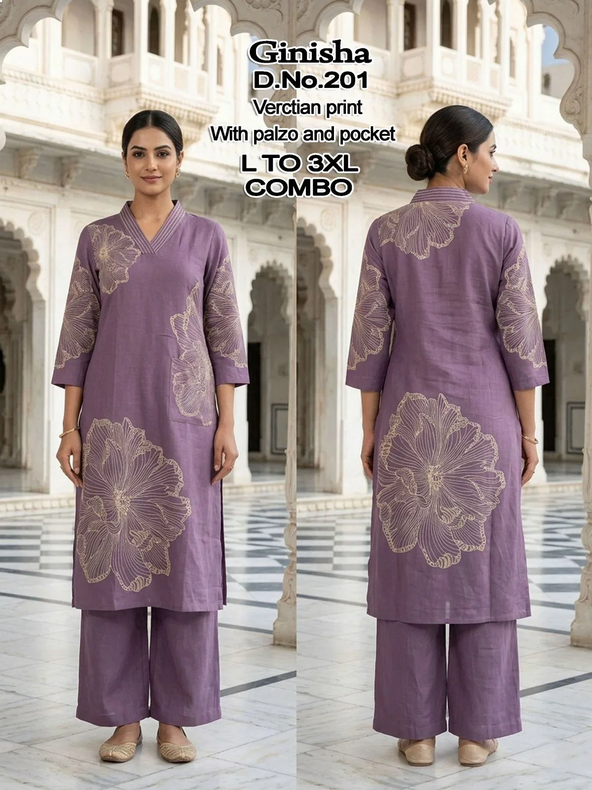 De Ginisha Vertican Printed Kurti With Bottom Collection