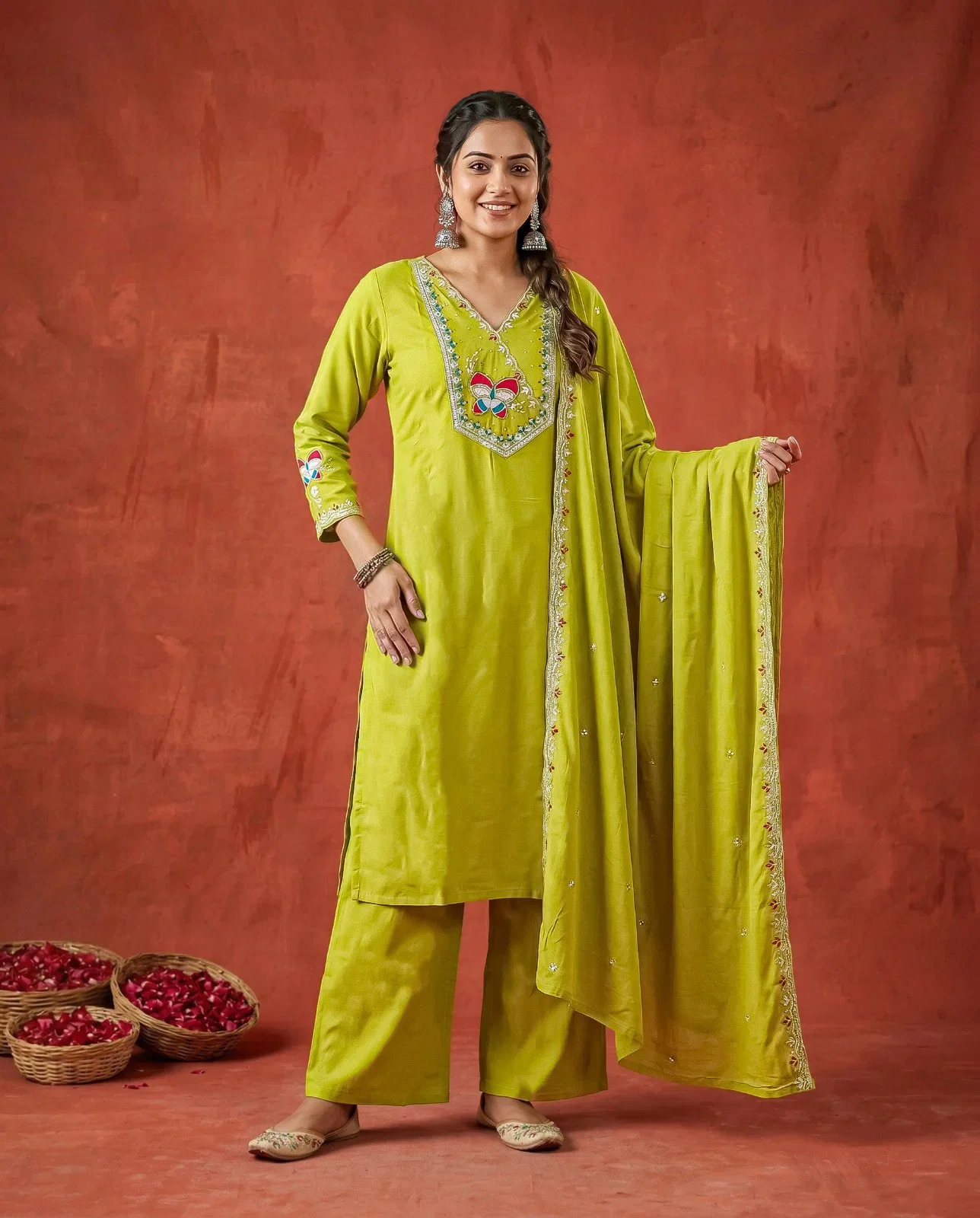 Naisha K 838 Rayon Embroidery Worked Kurti With Bottom Dupatta