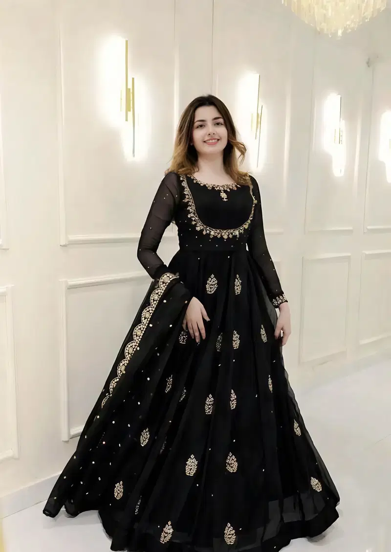 Chandan Vol 1 Georgette Embroidery Gown With Dupatta Collection