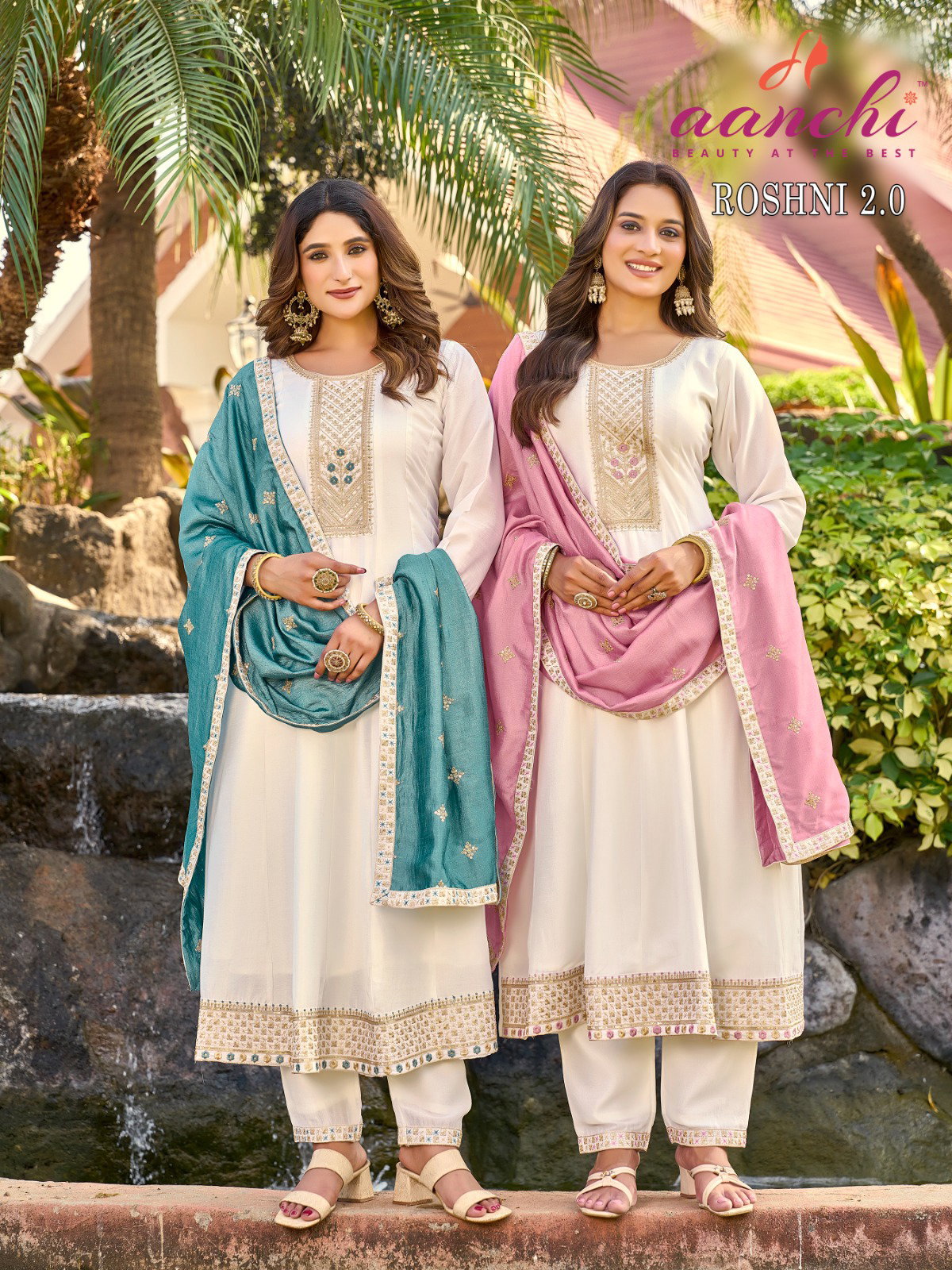 Aanchi Roshni 2 Vichitra Silk Embroidery Kurti With Bottom Dupatta