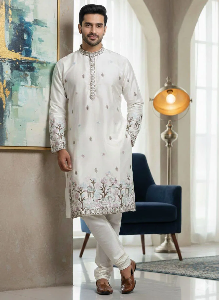 Lekha Sal 18 Pure Silk Thread Work Kurta With Pajama