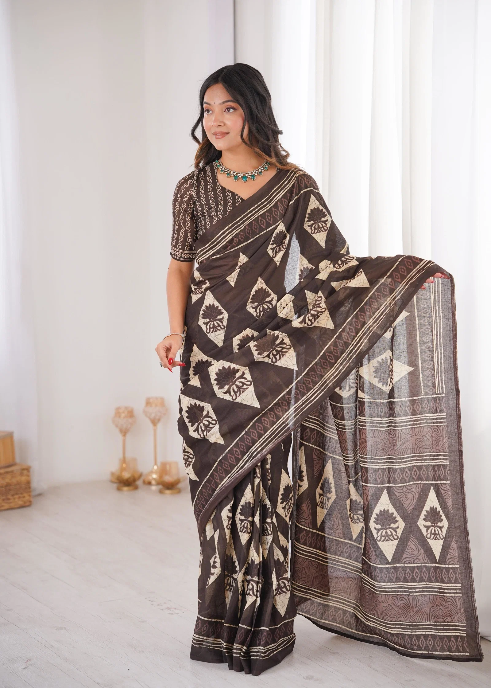 Sm Yami 43 Soft Pure Cotton Celebrity Look Hand Block Printd Sarees