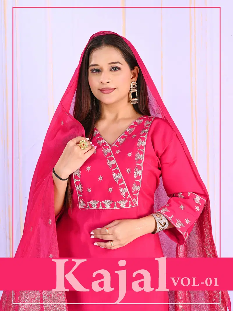 Kajal Vol 01 Roman Silk Kurti With Bottom Dupatta