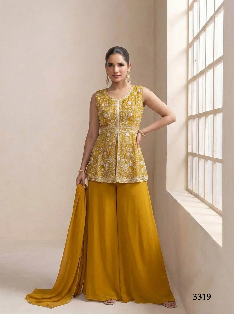 Kb Super Hit 3D No 318 And 19 Star Georgette Embroidered Sharara Collection