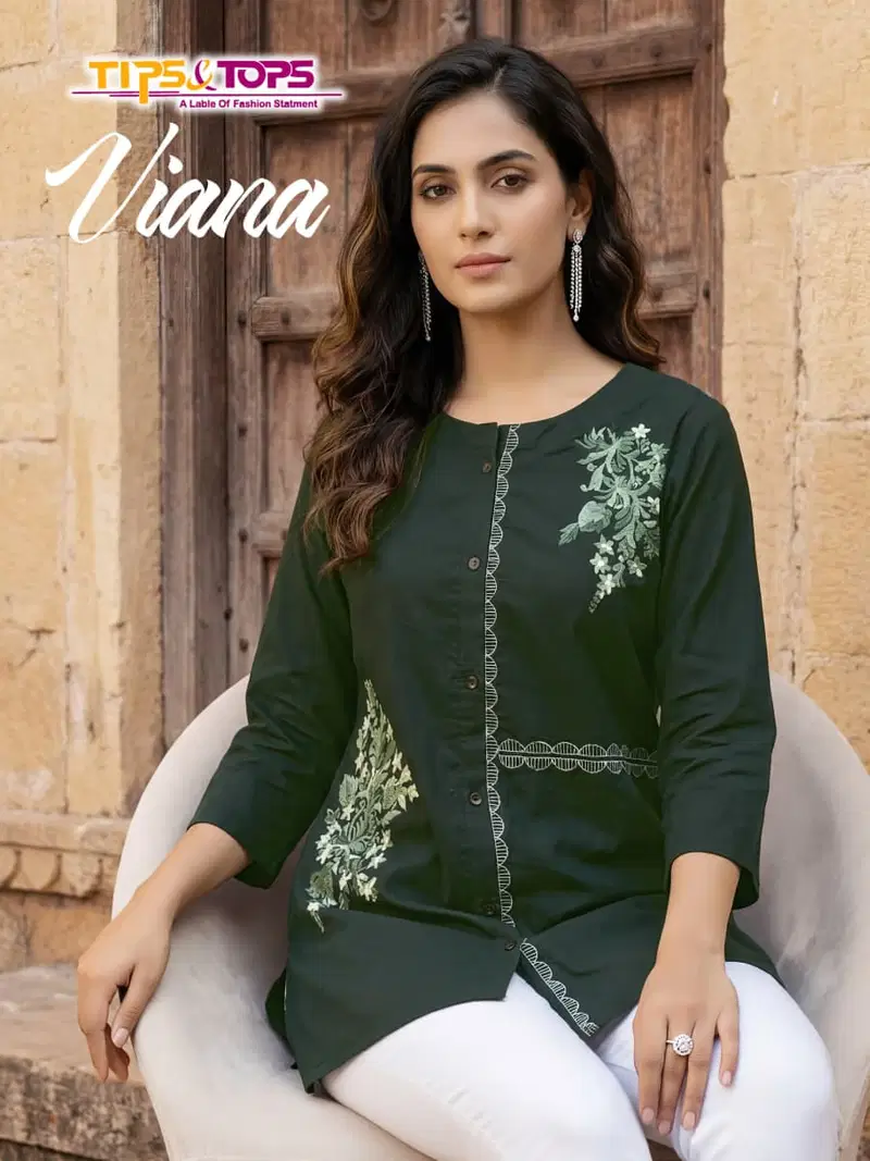 Tips And Tops Viana Short Kurti Cotton Dhabu Embroidery Worked Short Top Collection