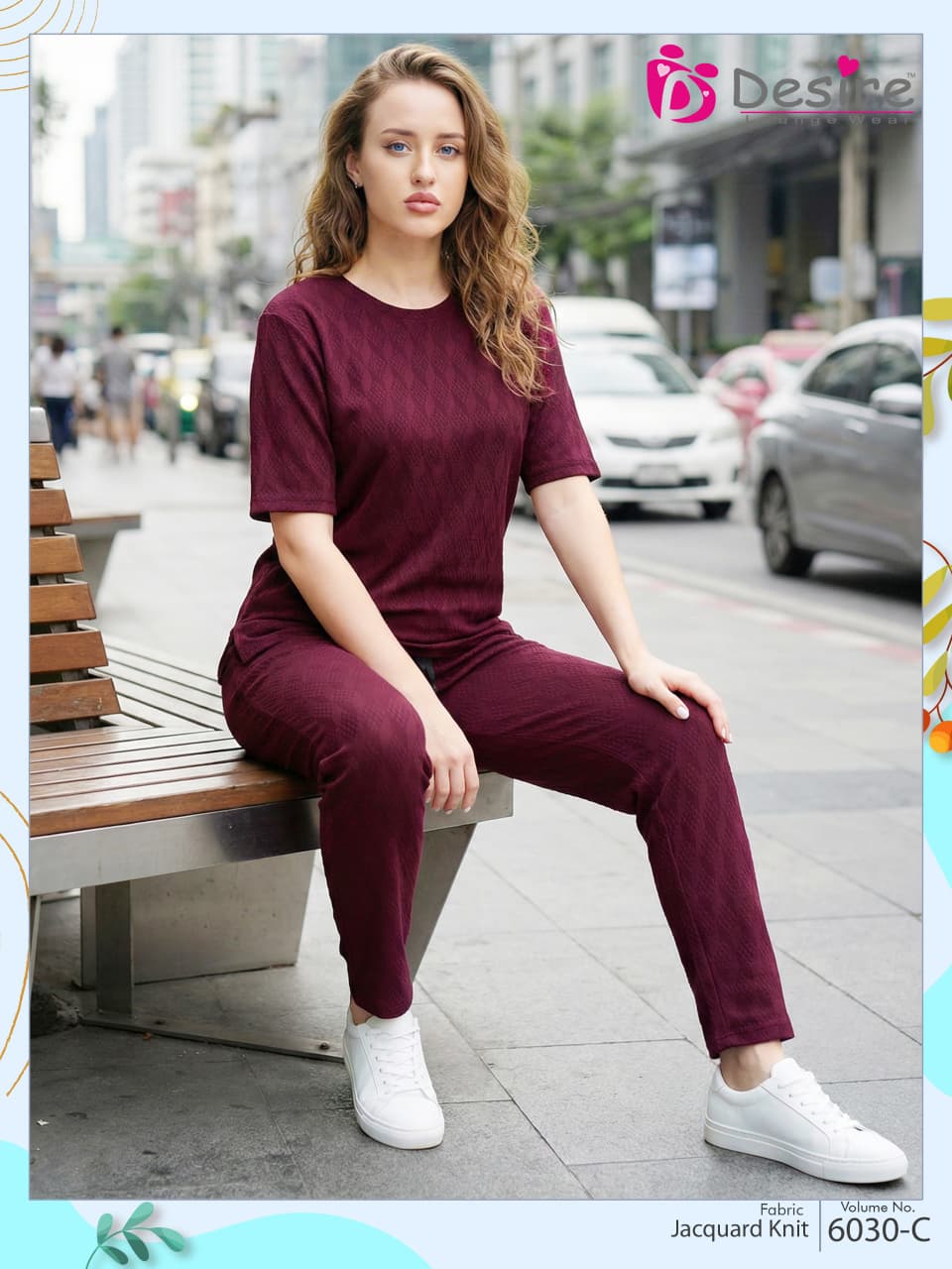 Dnp Desire Imported Jacquard Knit Co-ord Set NightSuit Set
