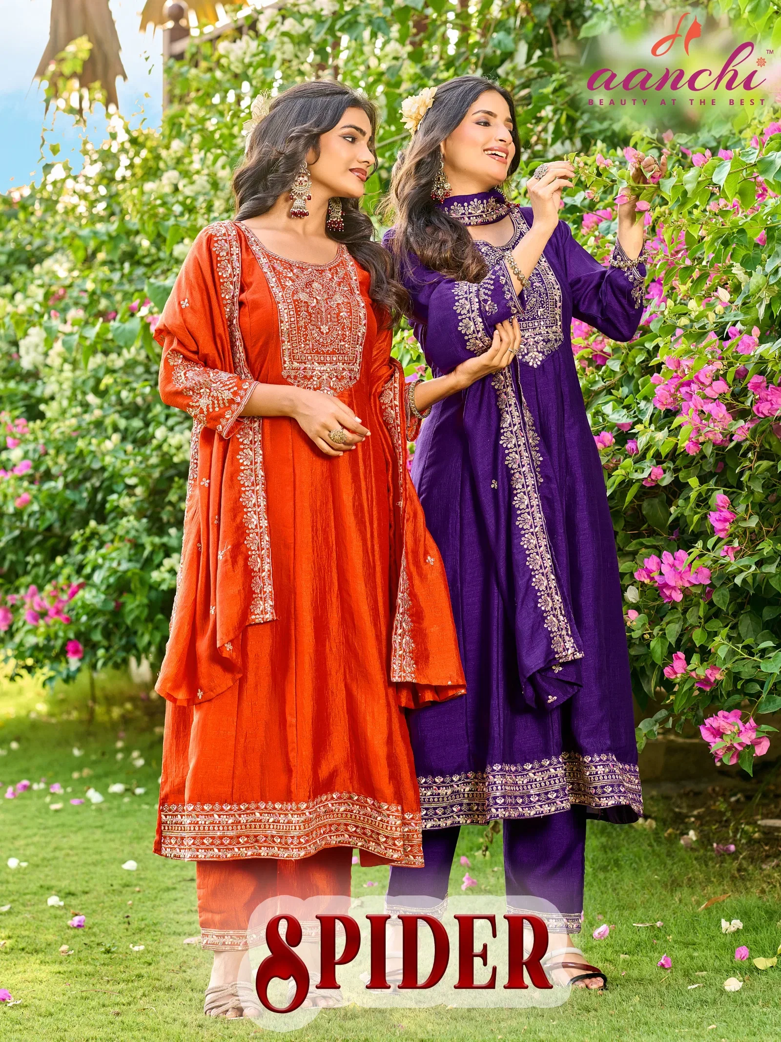 Aanchi Spider Vichitra Silk Embroidery Kurti With Bottom Collection
