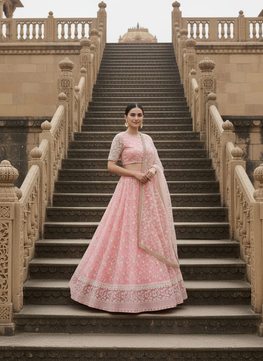 Center 170 Designer Net Fabric Semi Stitched With Canvas and Cancan Lehenga