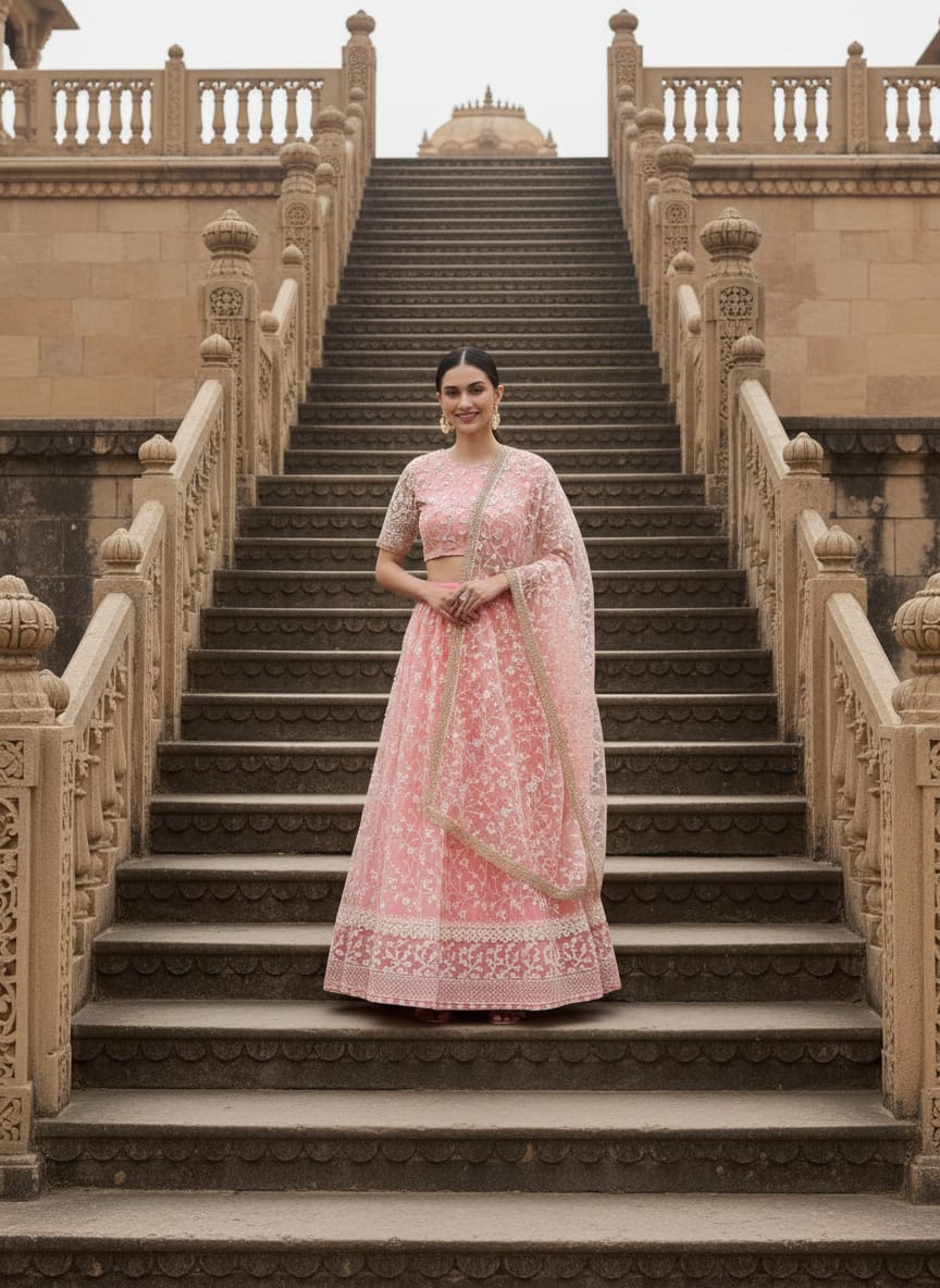 Center 170 Designer Net Fabric Semi Stitched With Canvas and Cancan Lehenga