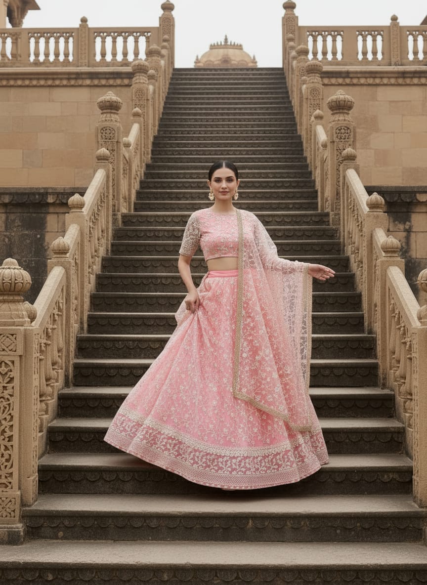 Center 170 Designer Net Fabric Semi Stitched With Canvas and Cancan Lehenga