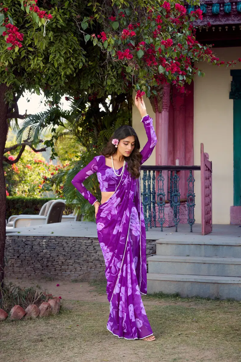Lekha YF 7011 Purple Color Chiffon Foral Printed Saree