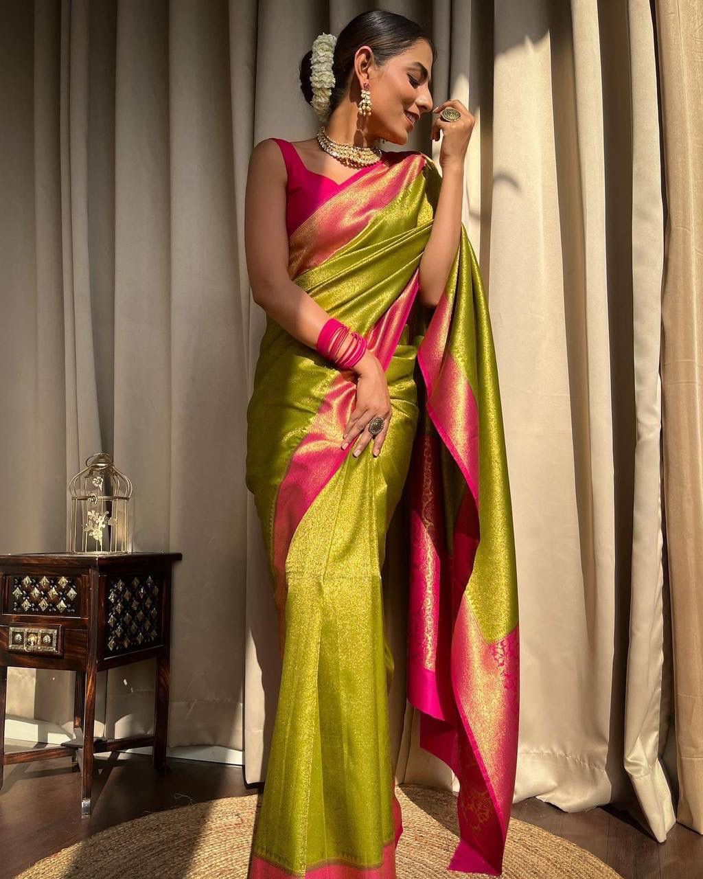 Aab Yagnik Lemoon Beautiful Art Silk Jacquard Border Saree