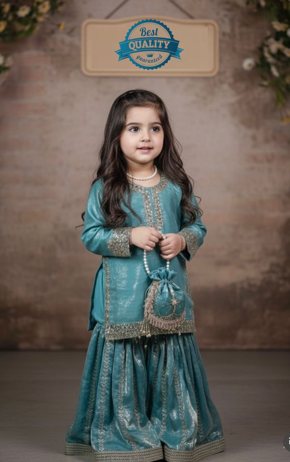 OC 246 Fendi Silk KIds Top With Sharara And Dupatta Set