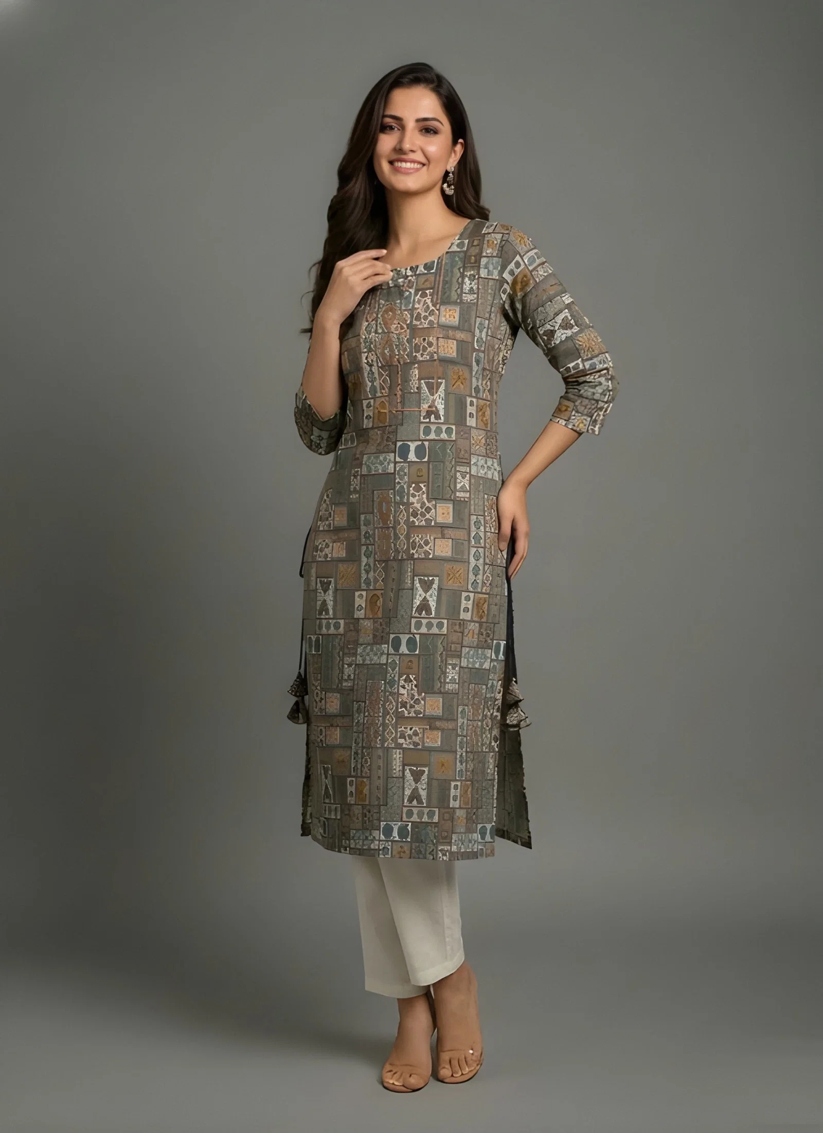 Vaaz 09 Women’s Printed and hand Work Straight Kurti