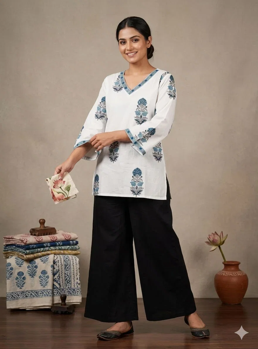 Naisha K 843 Cotton Hand Block Printed Short Kurti Collection
