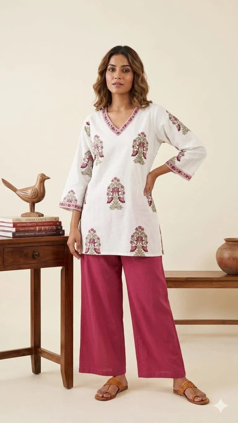 Naisha K 843 Cotton Hand Block Printed Short Kurti Collection