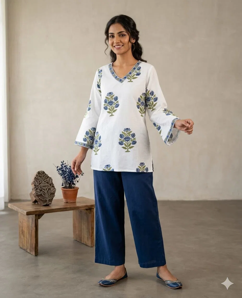 Naisha K 843 Cotton Hand Block Printed Short Kurti Collection