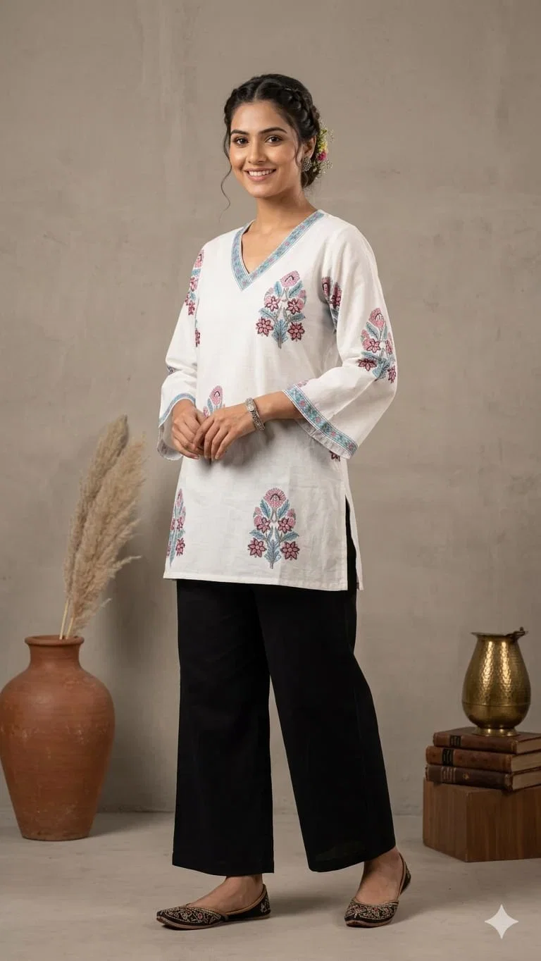 Naisha K 843 Cotton Hand Block Printed Short Kurti Collection