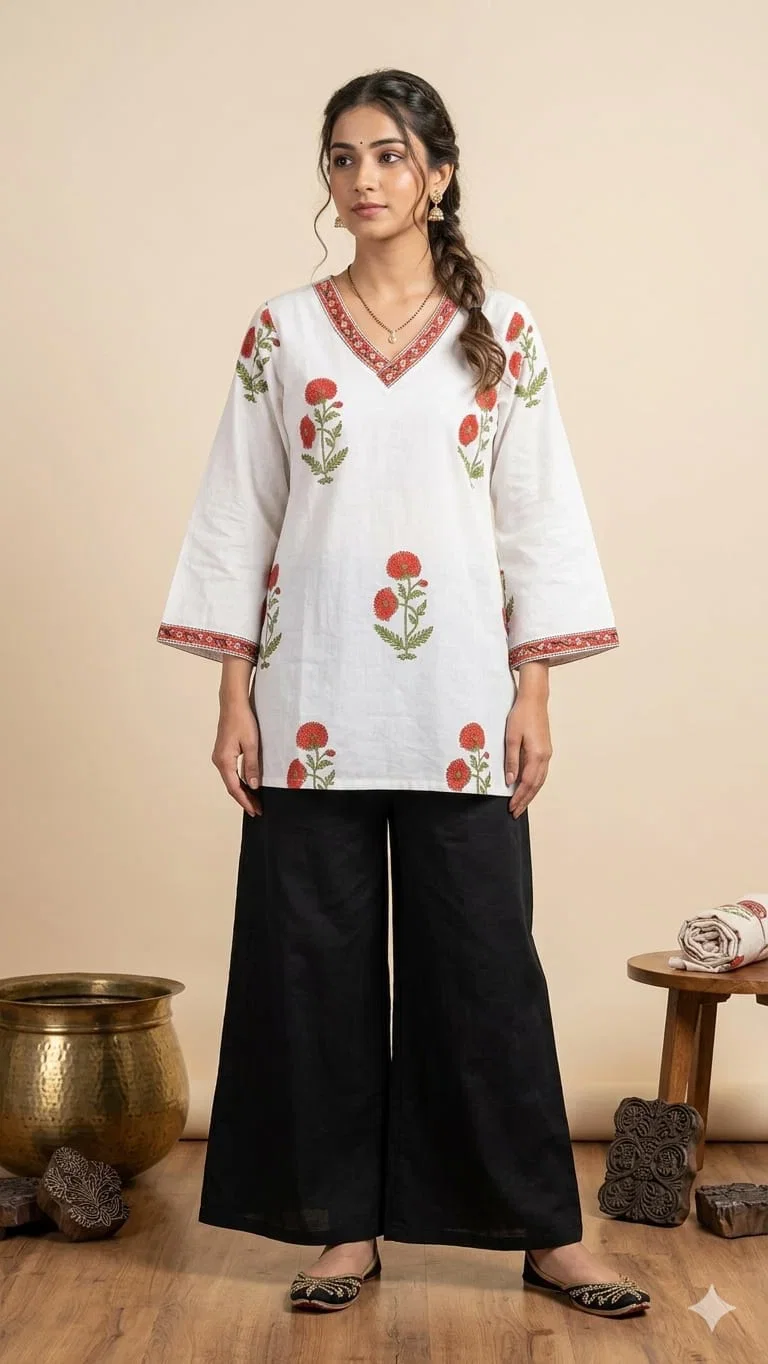 Naisha K 843 Cotton Hand Block Printed Short Kurti Collection