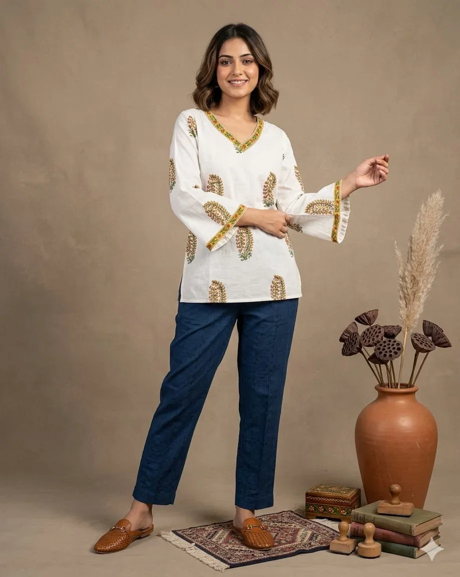 Naisha K 843 Cotton Hand Block Printed Short Kurti Collection