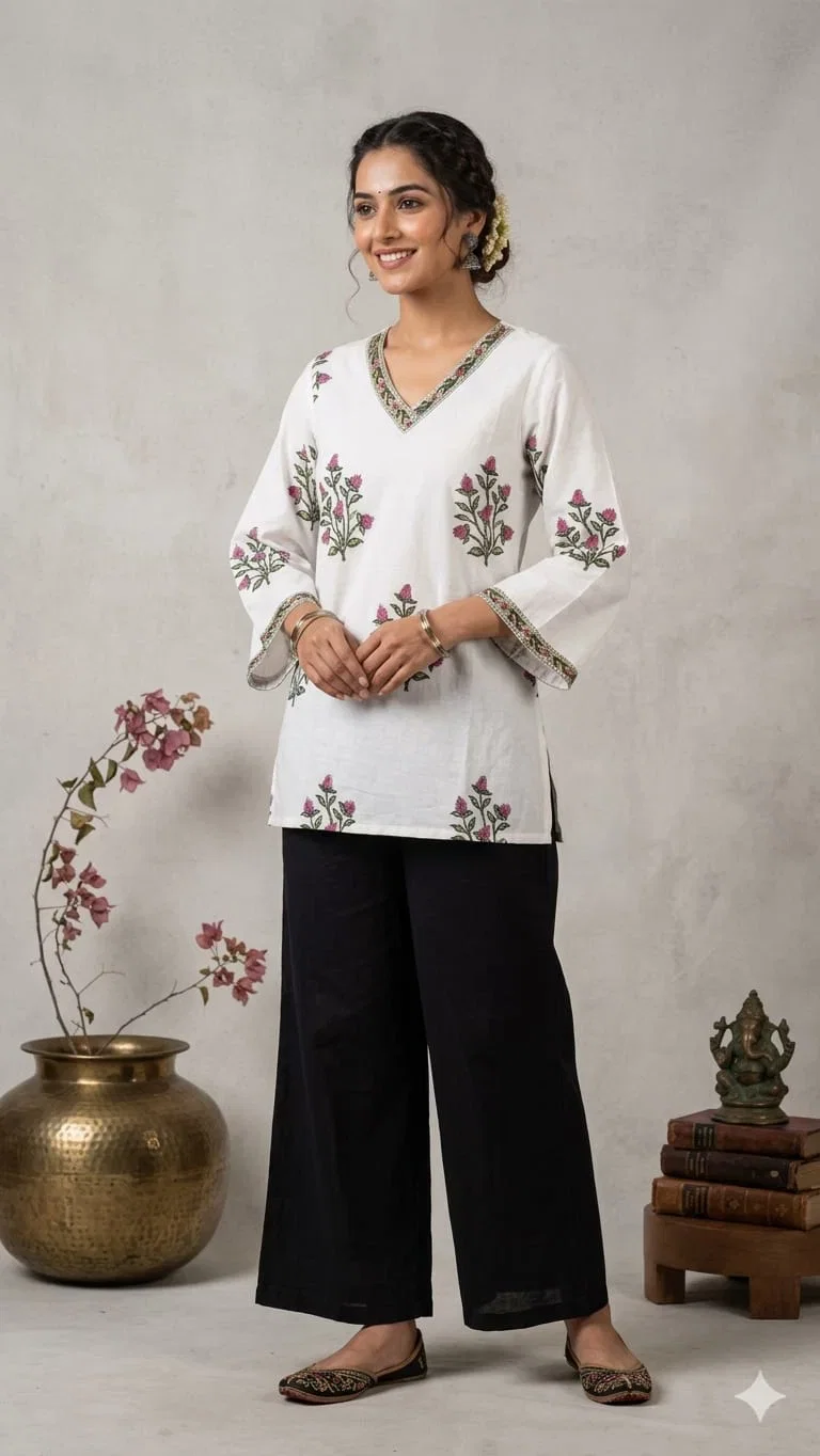 Naisha K 843 Cotton Hand Block Printed Short Kurti Collection