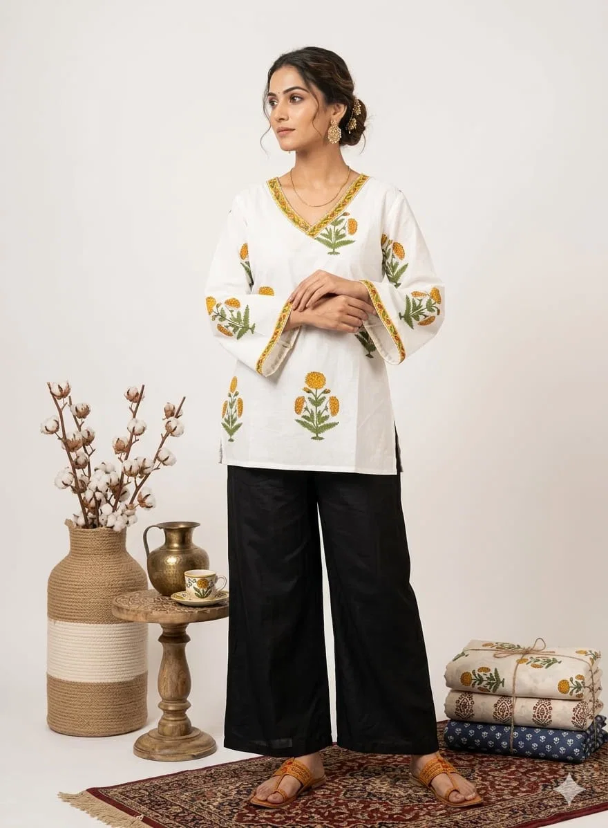 Naisha K 843 Cotton Hand Block Printed Short Kurti Collection