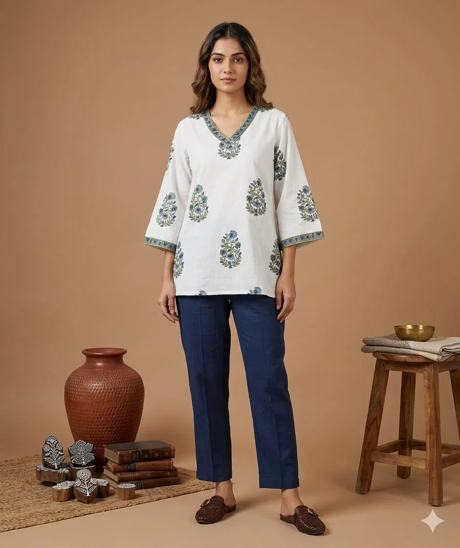 Naisha K 843 Cotton Hand Block Printed Short Kurti Collection