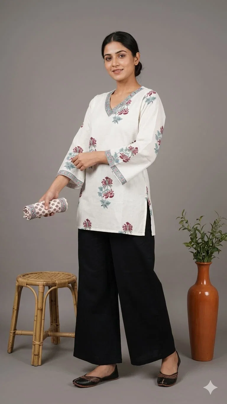 Naisha K 843 Cotton Hand Block Printed Short Kurti Collection