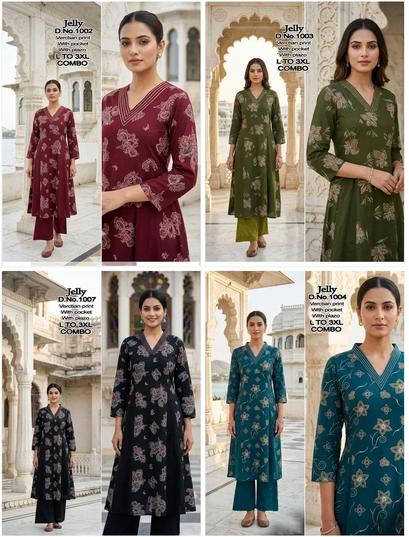 Jelly D No 1001 To 08 Vartican Printed Fancy Kurti With Bottom Collection