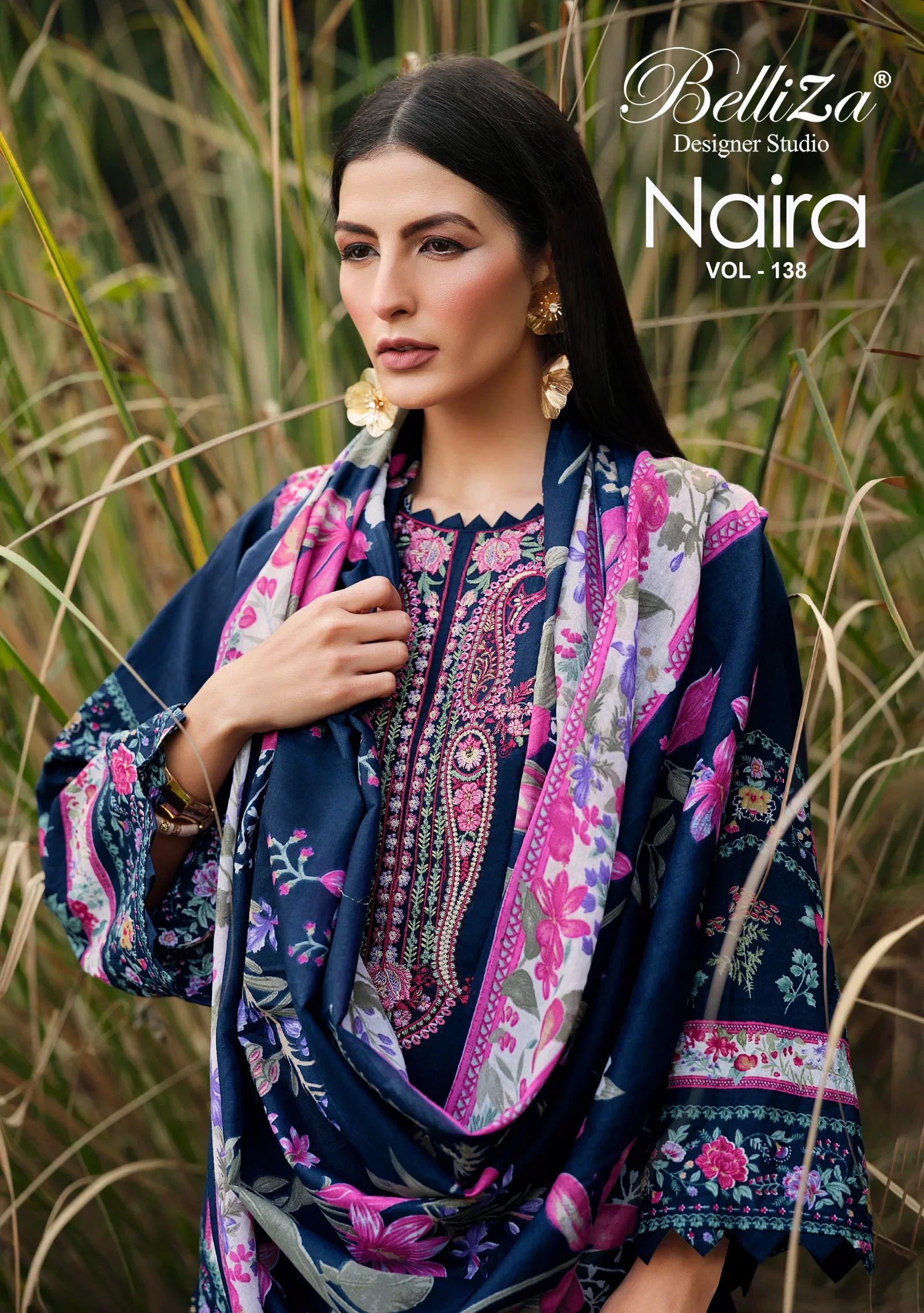 Belliza Naira Vol 138 Cotton With Self Embroidered Dress Material