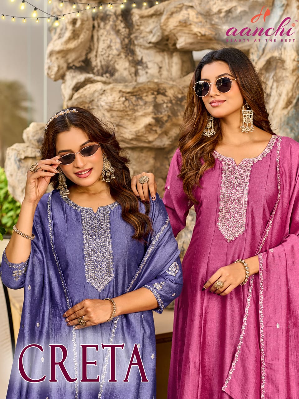 Aanchi Creta Vichitra Silk Fancy Worked Kurti With Bottom Dupatta