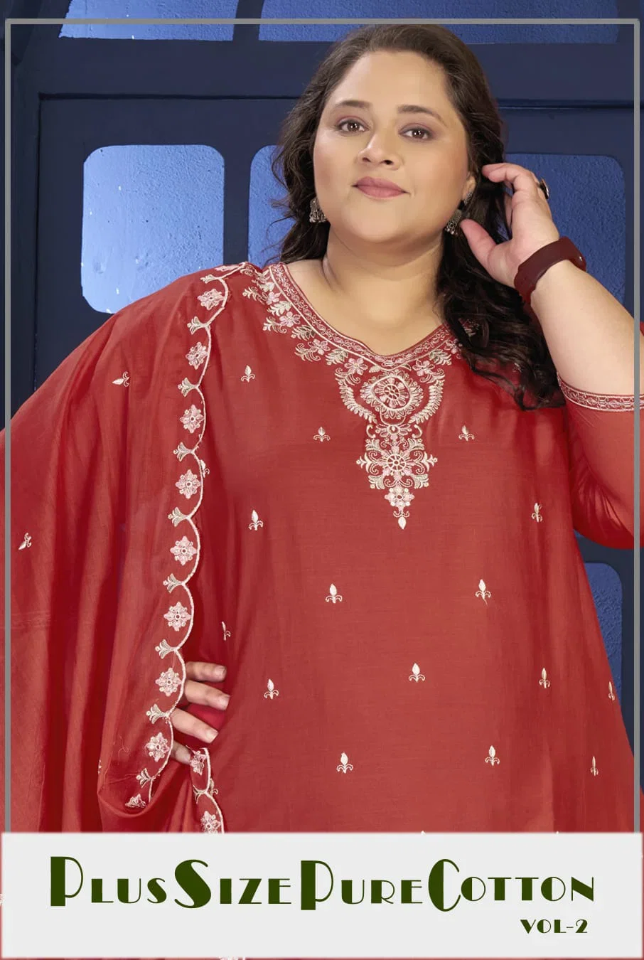 Moksh Plus Size Pure Cotton Vol 2 Cotton Embroidered Kurti With Bottom Dupatta
