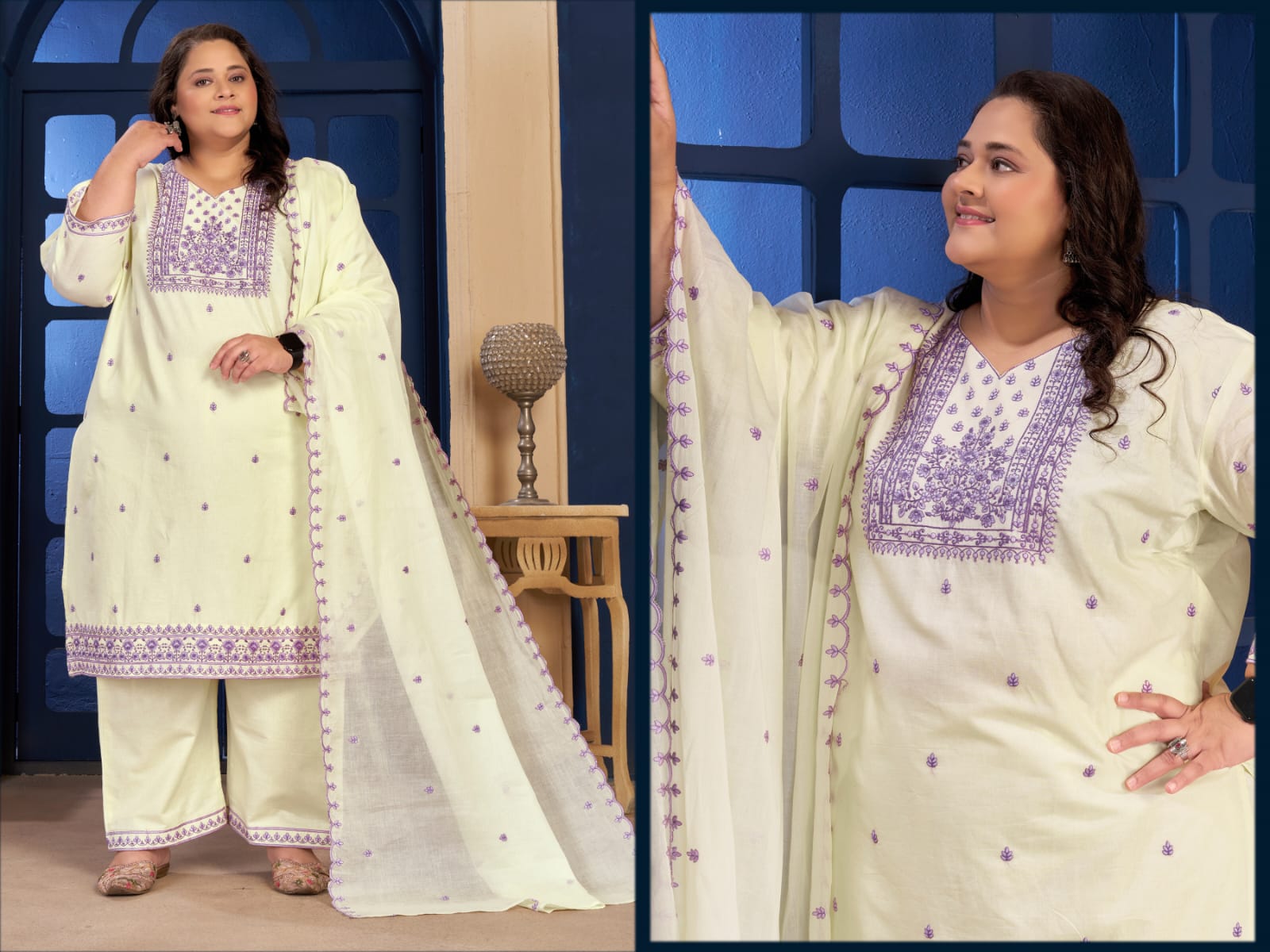 Moksh Plus Size Pure Cotton Vol 2 Cotton Embroidered Kurti With Bottom Dupatta