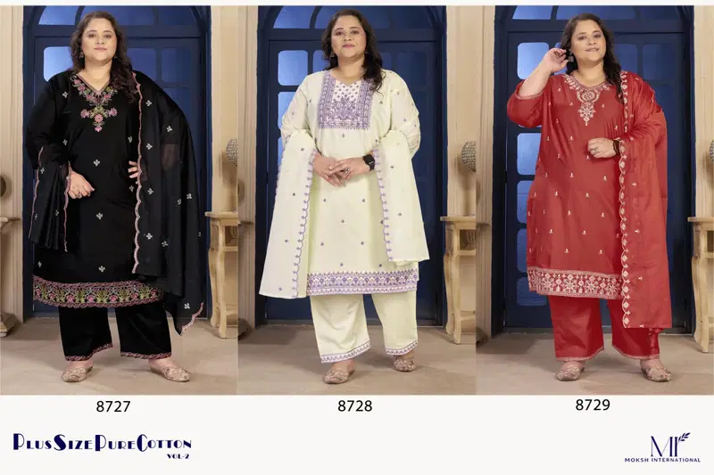 Moksh Plus Size Pure Cotton Vol 2 Cotton Embroidered Kurti With Bottom Dupatta