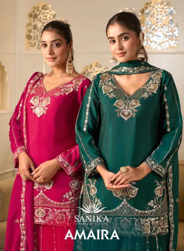 Sanika Amaira Georgette Silk With Embroidered Kurti With Bottom Dupatta