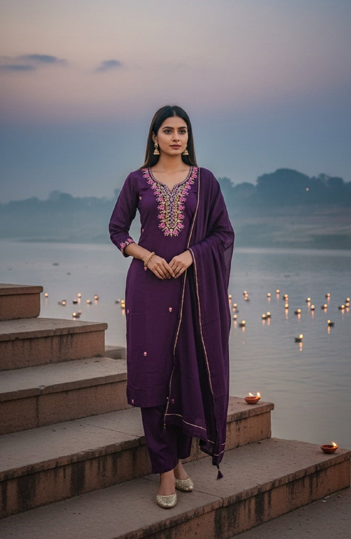 Navya Kurti 238 Party Wear Embroidery Worked Silk Blend Top with Pant and Dupatta Se