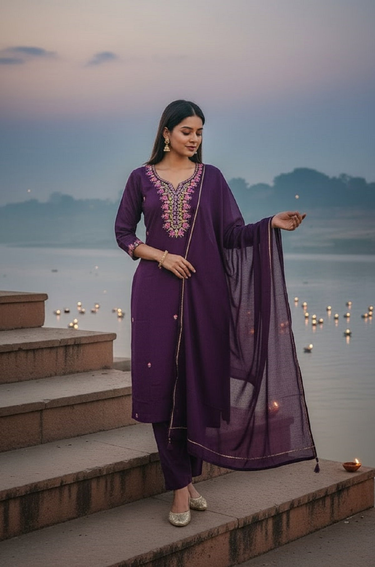 Navya Kurti 238 Party Wear Embroidery Worked Silk Blend Top with Pant and Dupatta Se