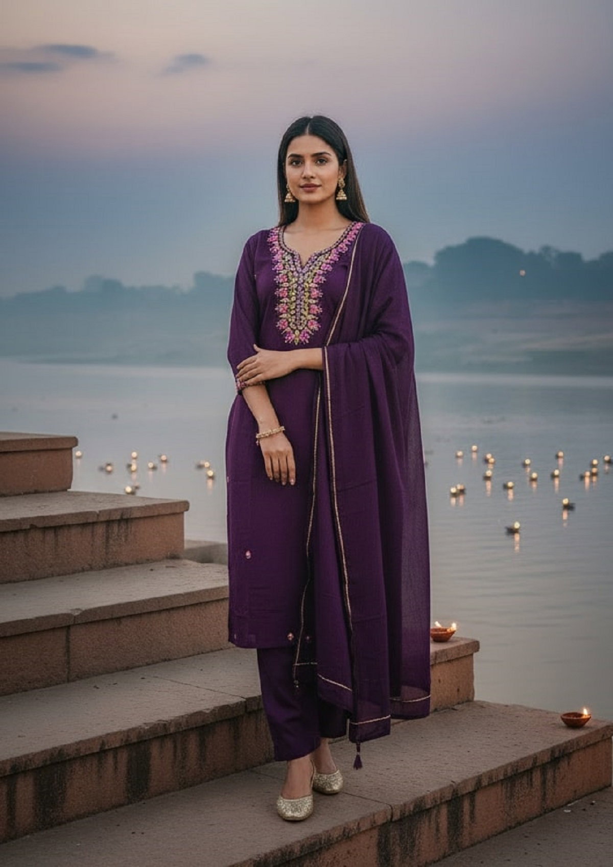 Navya Kurti 238 Party Wear Embroidery Worked Silk Blend Top with Pant and Dupatta Se