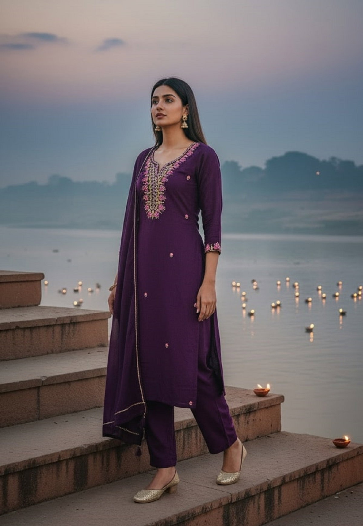 Navya Kurti 238 Party Wear Embroidery Worked Silk Blend Top with Pant and Dupatta Se
