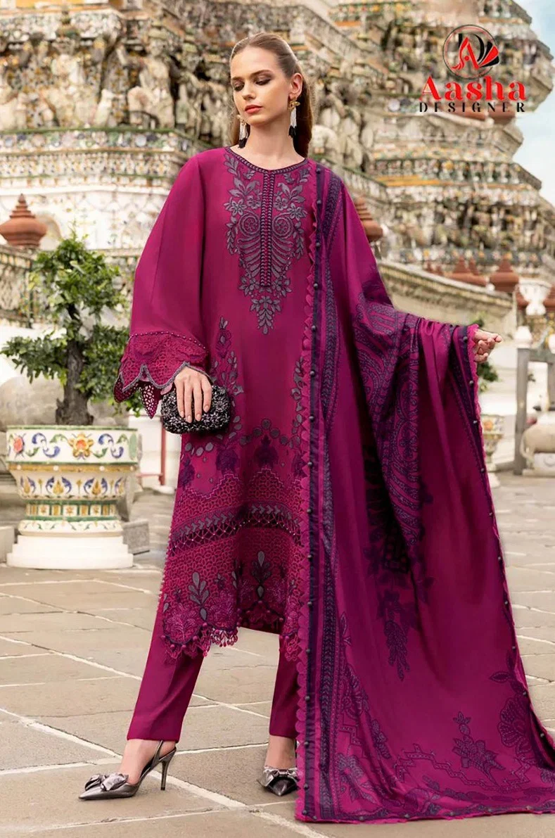 Aasha 1194 Chiffon Dupatta Rayon Cotton With Embroidered Salwar Kameez