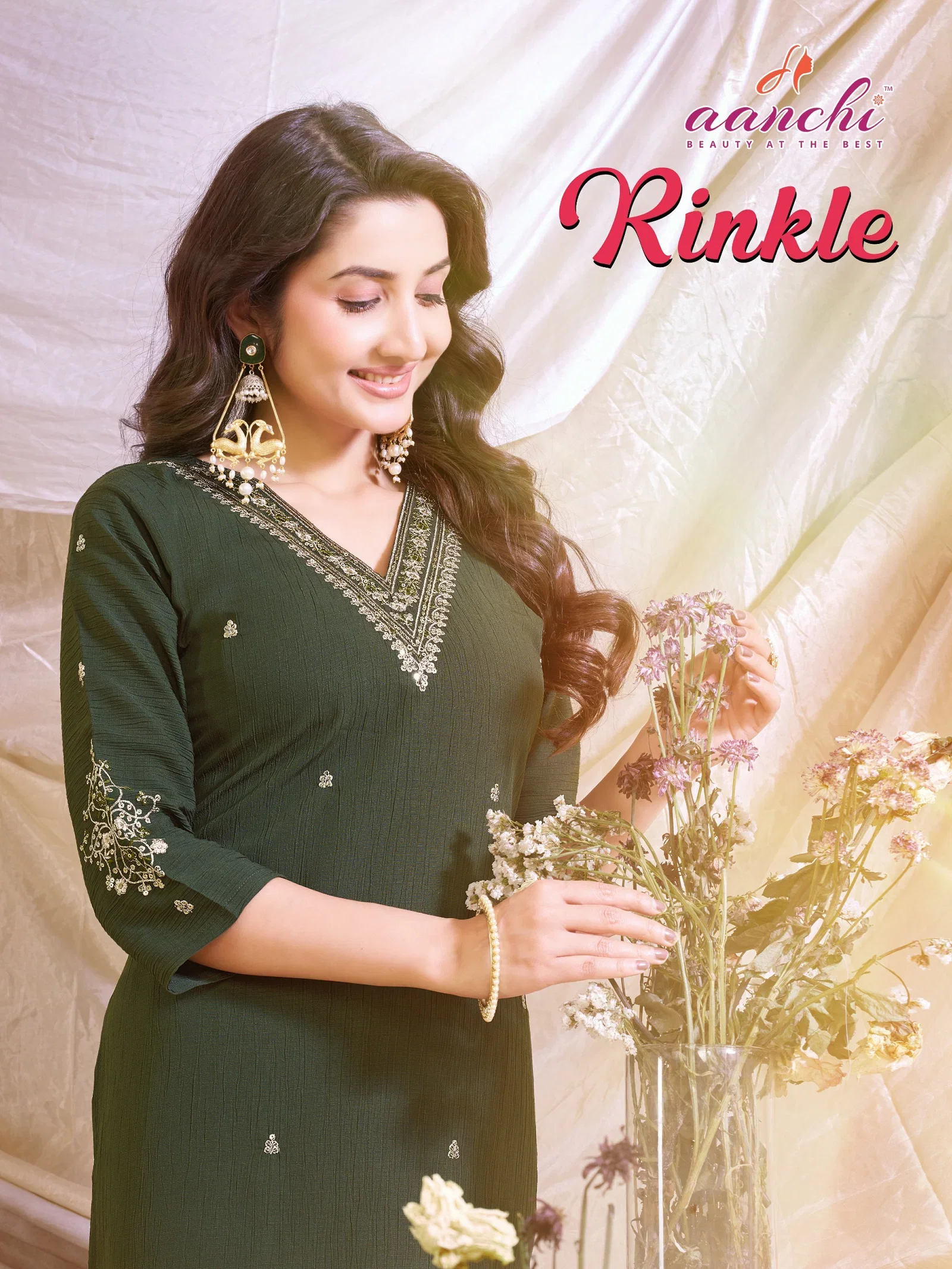 Aanchi Rinkle Fancy Embroidered Kurti Collection