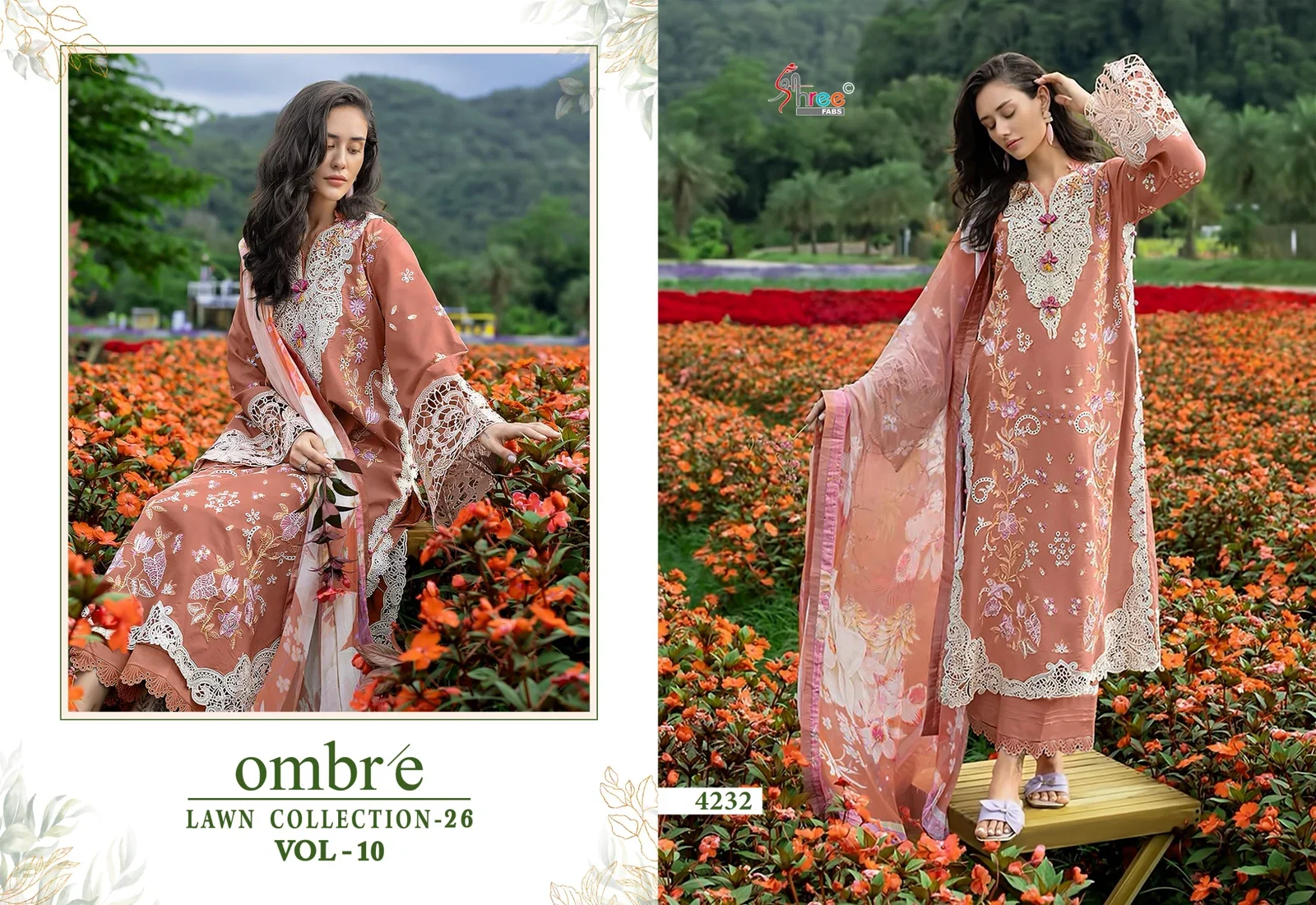 Shree Ombre Lawn Collection 26 Vol 10 Cotton Dupatta Cotton Embroidered Pakistani Salwar Kameez