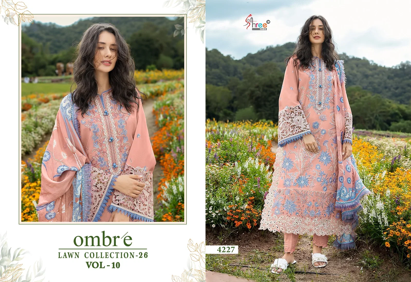 Shree Ombre Lawn Collection 26 Vol 10 Chiffon Dupatta Cotton Embroidered Pakistani Salwar Kameez