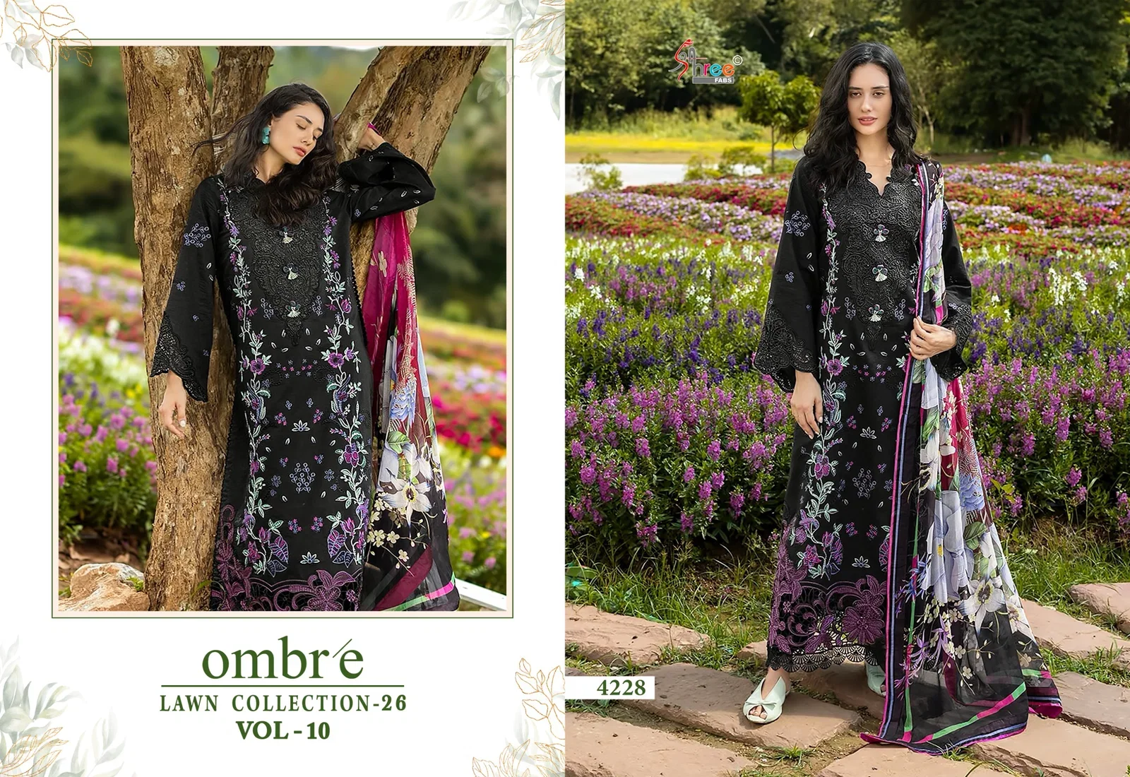 Shree Ombre Lawn Collection 26 Vol 10 Chiffon Dupatta Cotton Embroidered Pakistani Salwar Kameez