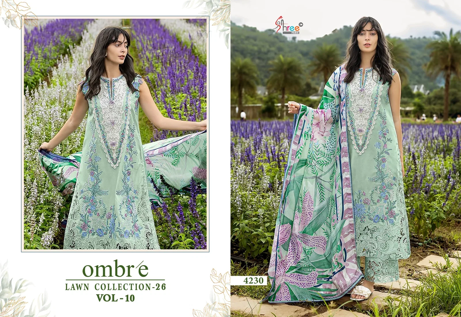 Shree Ombre Lawn Collection 26 Vol 10 Chiffon Dupatta Cotton Embroidered Pakistani Salwar Kameez